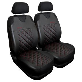 Sada 2 ks červených univerzálnych autotričiek z prešívanej ekokože Perfect Line+ pre predné sedadlá – kompatibilná s FORD TRANSIT CUSTOM