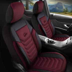 Sada predných autopoťahov Peru bordovo-čierna | Eko-koža + Piké | DAEWOO ESPERO